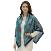 110x110 Seidentuch Seidenschal blau schwarz Asian Stil klassisch Y4